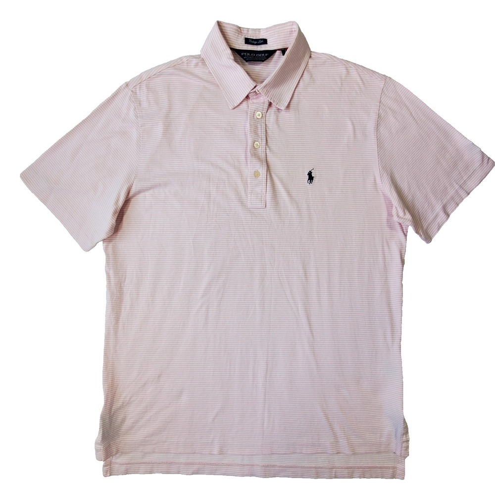 Polo Golf Ralph Lauren Pink Stripe Polo Shirt Men's Large Short Sleeve
